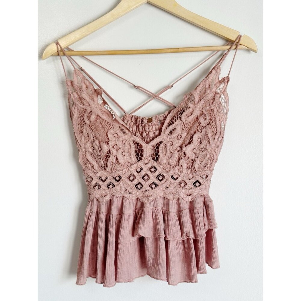 Free People Women’s Medium Adella Babydoll Lace Ruffled Tank Top Festival Y2K - Picture 3 of 10